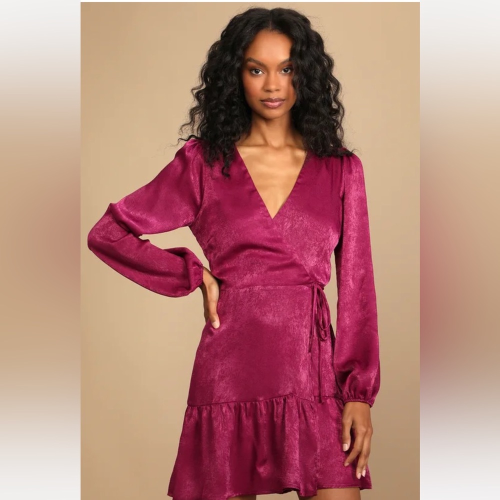Magenta Satin Wrap Dress